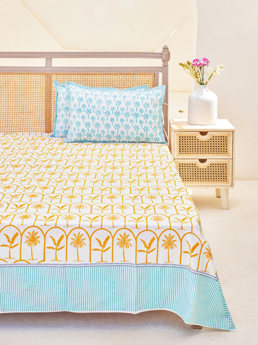 Ochre Motif Cotton Bedsheet