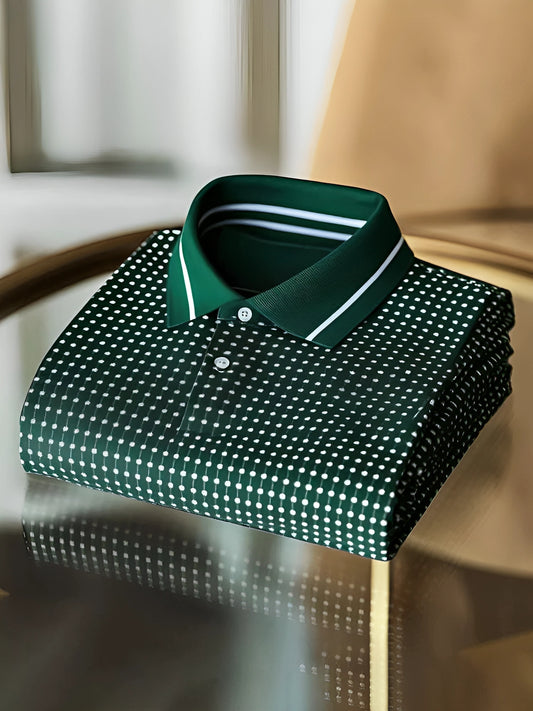 Men's Refined Patterned Button-Up Smart Polo T-Shirt