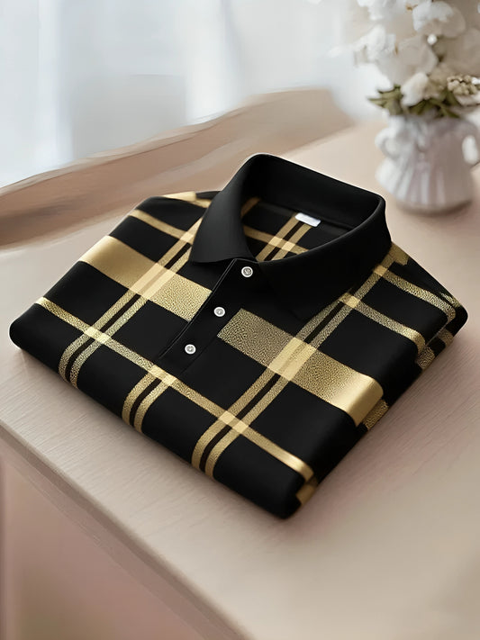 Men's Executive Stripe Performance Short Sleeve Polo T-Shirt