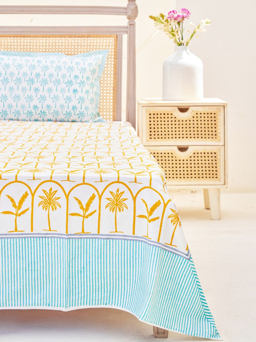Ochre Motif Cotton Bedsheet