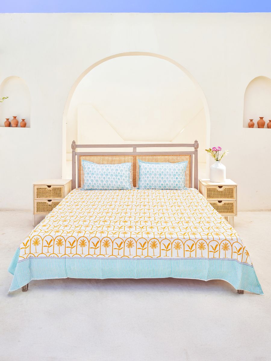 Ochre Motif Cotton Bedsheet
