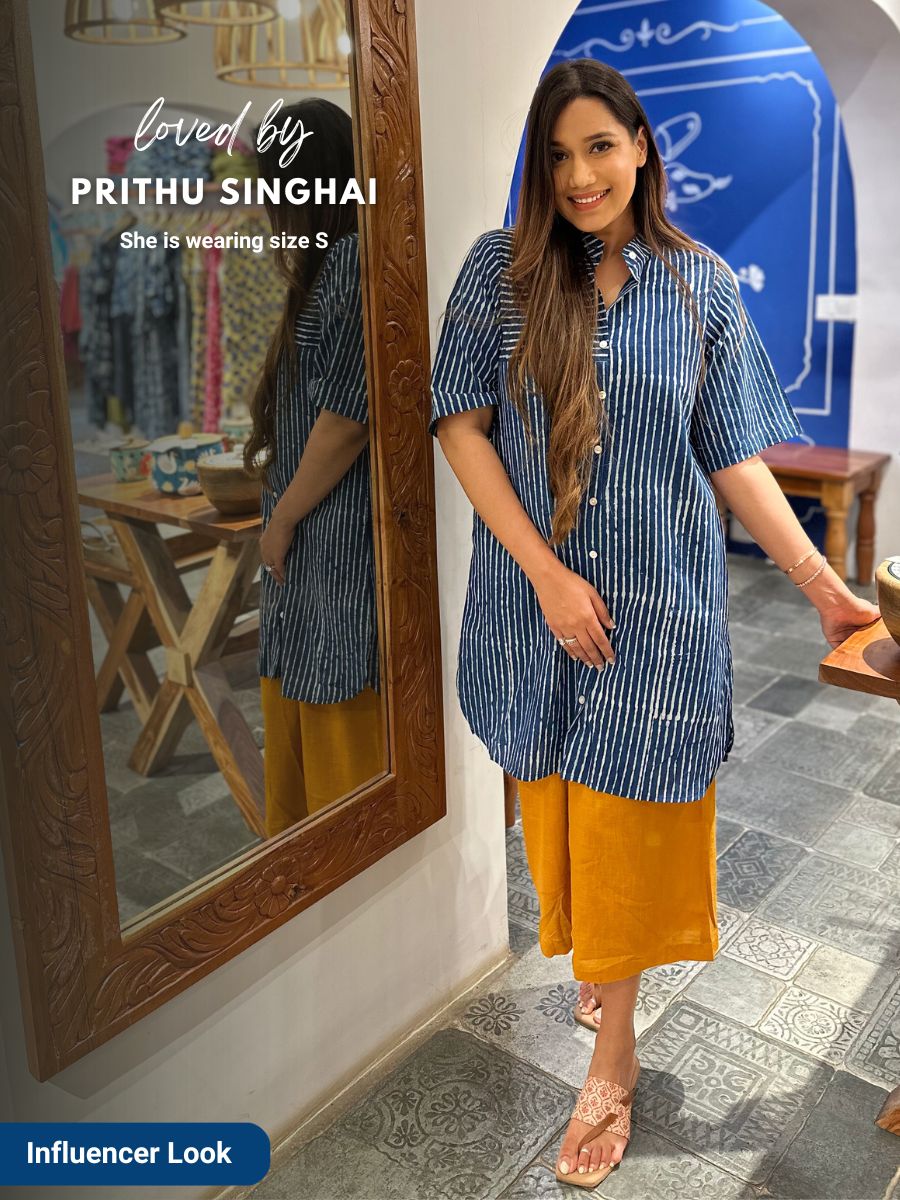 Set of 2 - Keya Indigo Cotton Tunic and Palazzo