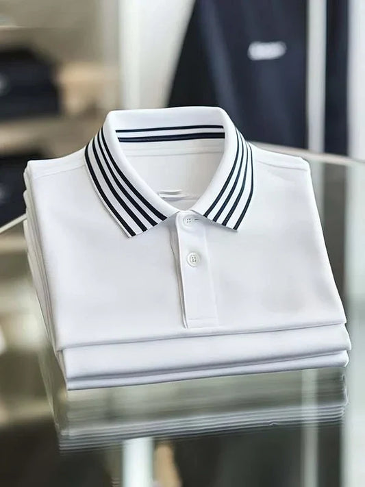 Men's Premium Stripe Accent Cotton Blend Polo T-Shirt
