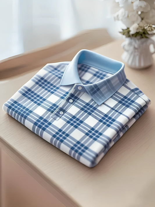 Men's Sapphire Check Smart Casual Short Sleeve Polo T-Shirt
