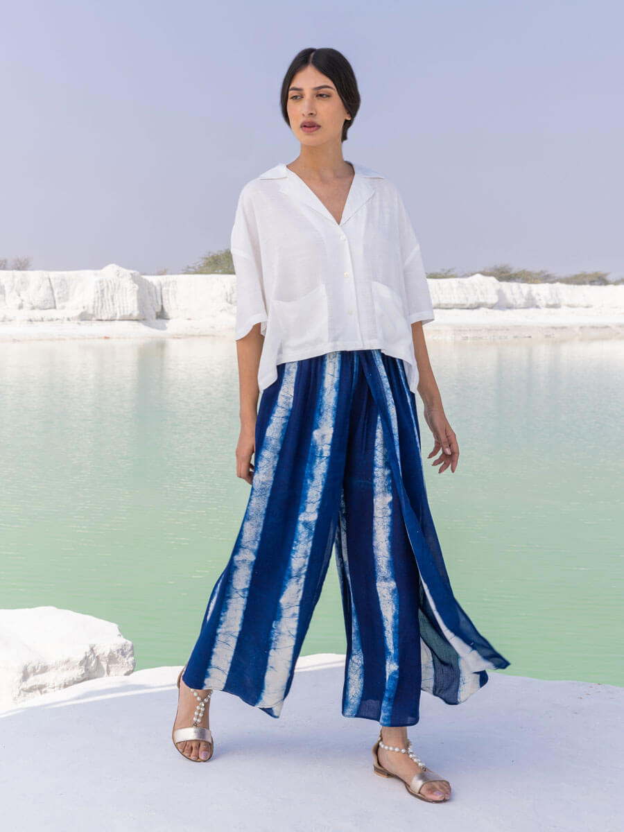 Set of 2 - Venus Shirt Top and Indigo Wrap-around Palazzo