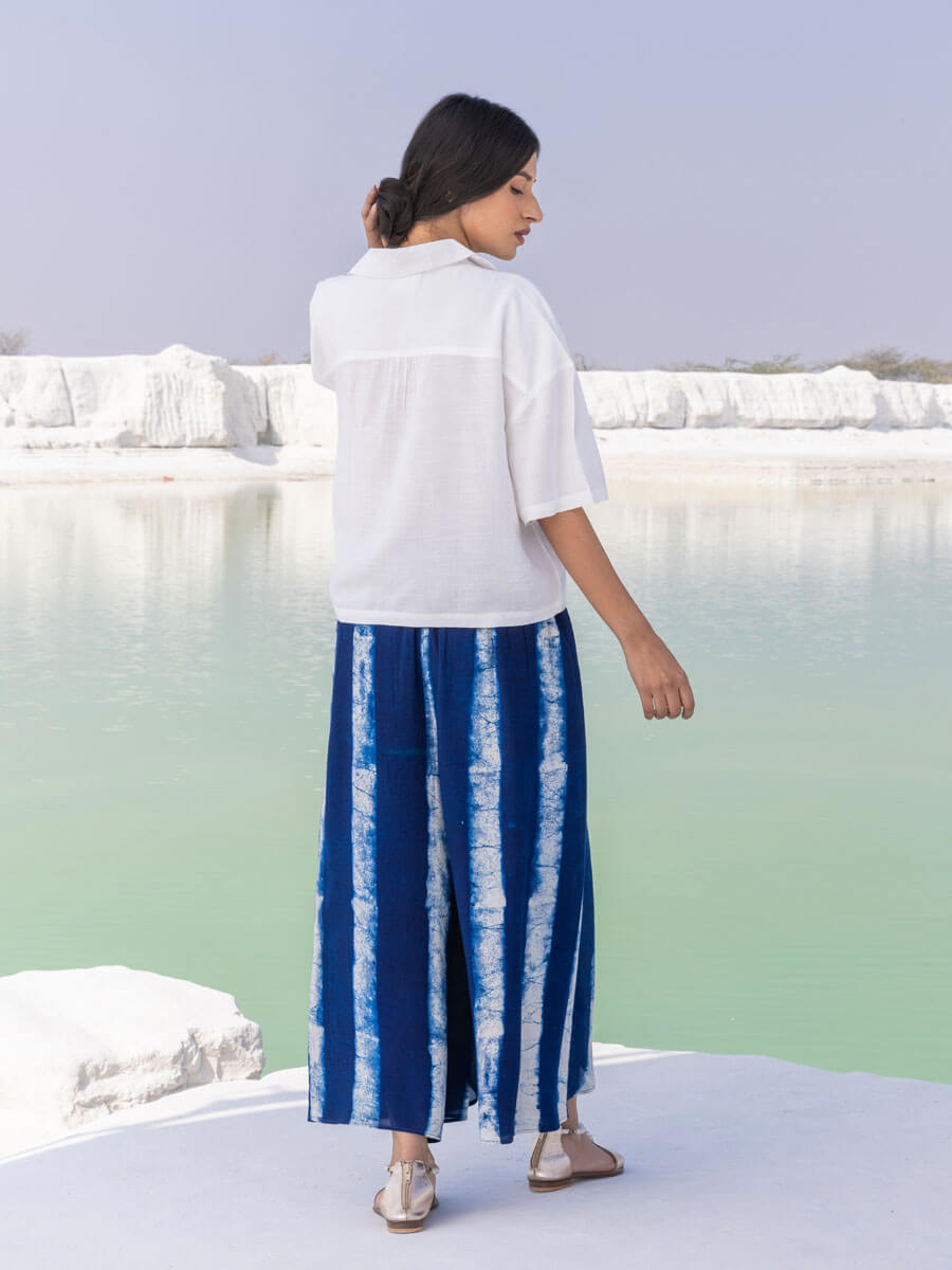 Set of 2 - Venus Shirt Top and Indigo Wrap-around Palazzo