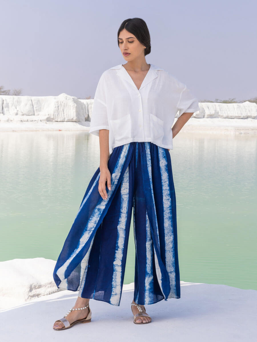 Set of 2 - Venus Shirt Top and Indigo Wrap-around Palazzo