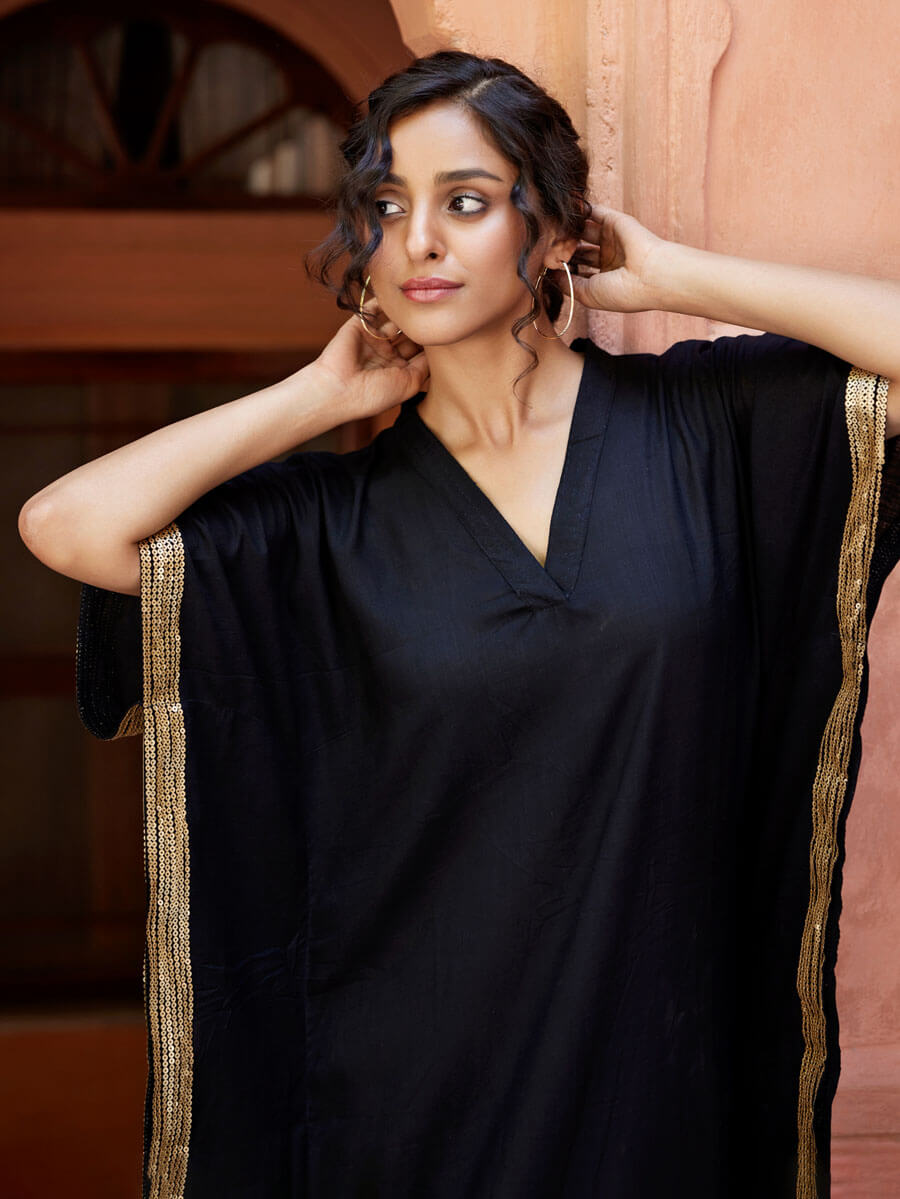 Ruhani Sequined Black Kaftan Kurta