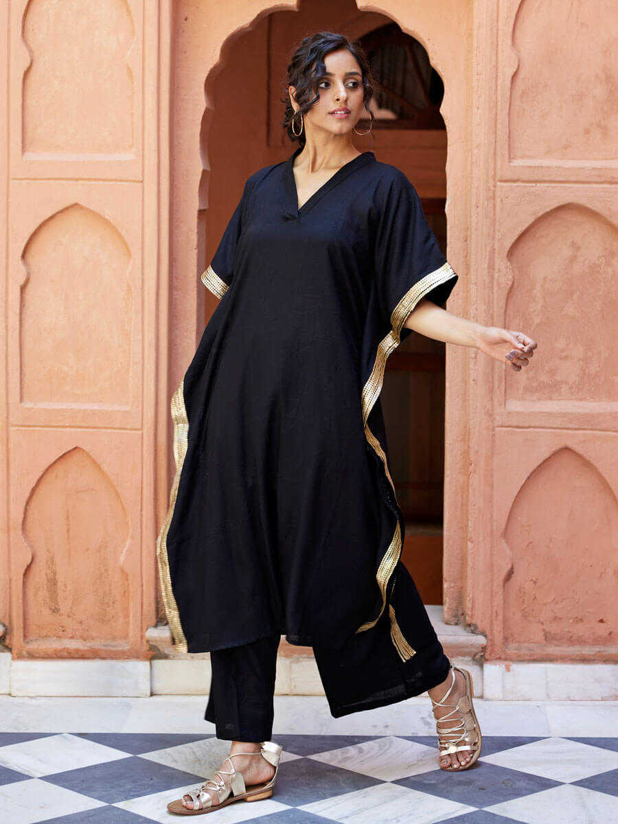 Ruhani Sequined Black Kaftan Kurta