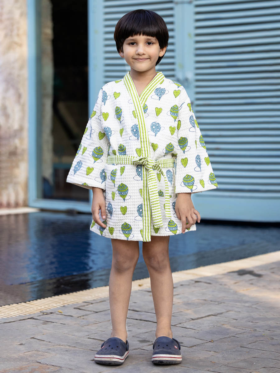 Playground Block Printed Waffle Cotton Bath Robe