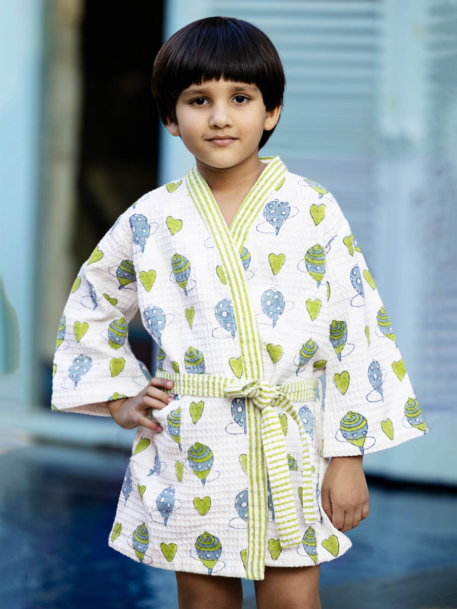 Playground Block Printed Waffle Cotton Bath Robe
