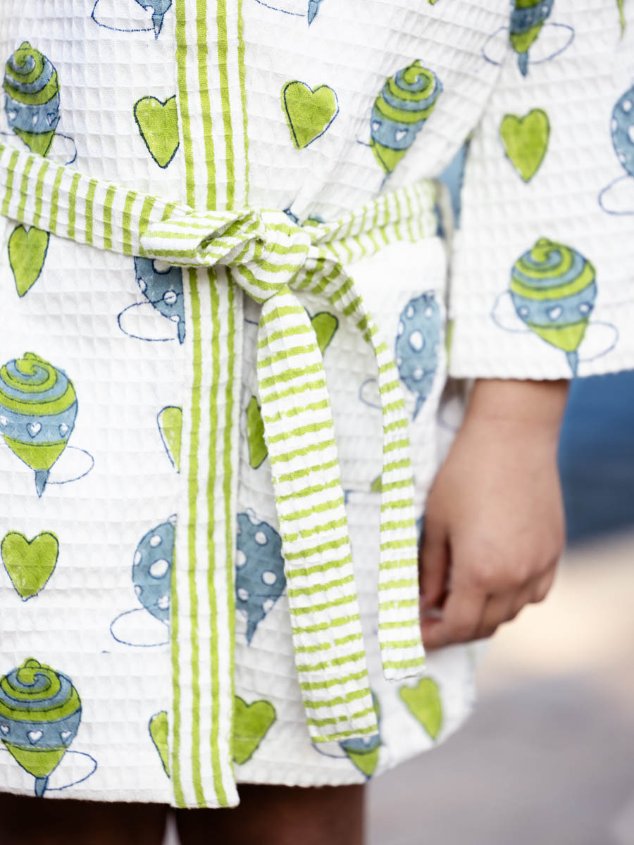 Playground Block Printed Waffle Cotton Bath Robe