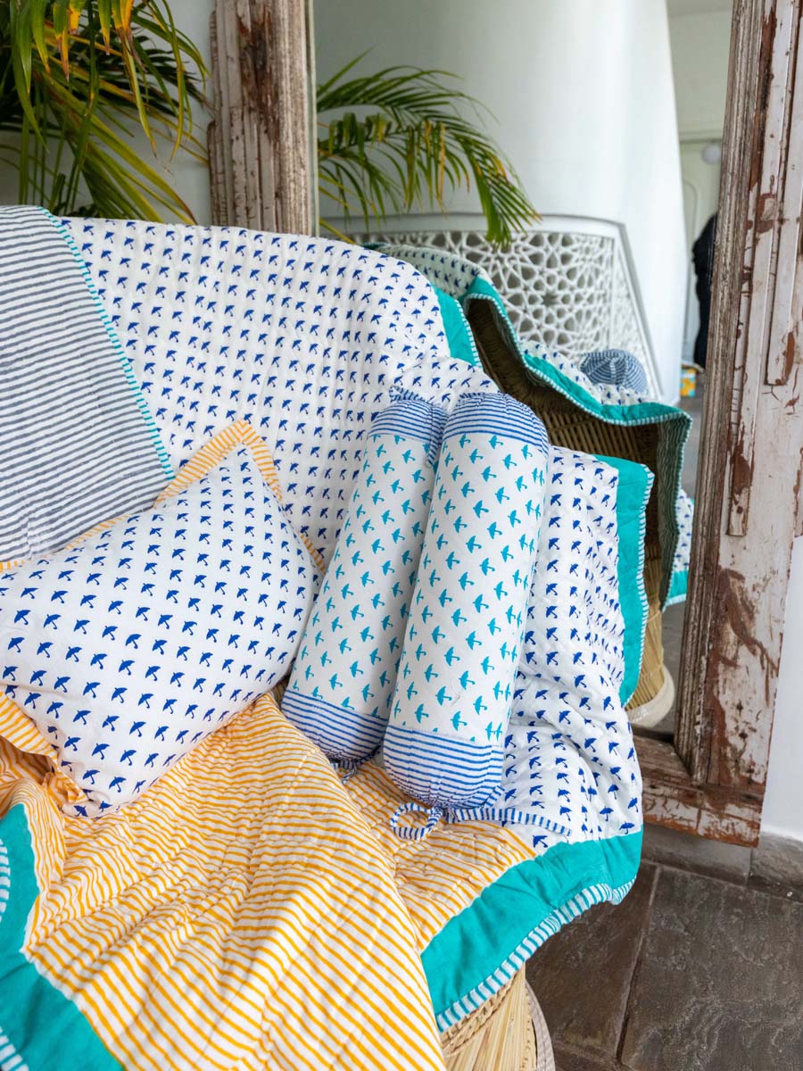 Set of 2 - Turquoise Umbrella Organic Cotton Infant Bolster