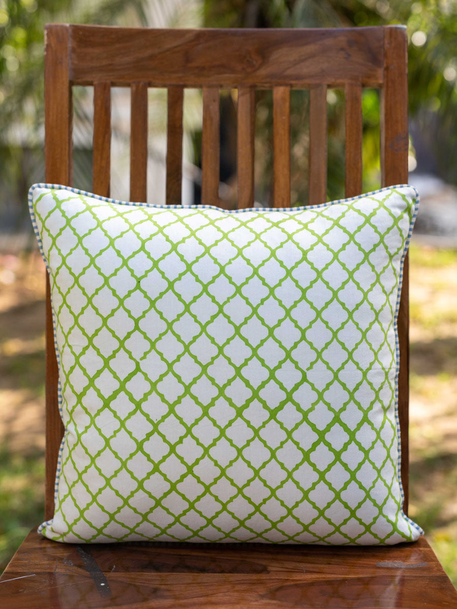 Primrose Block Printed Cotton Cushion Cover - 16 Inch