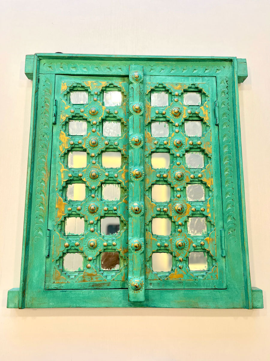 Macha Mint Carved Shekhawati Jharokha Wall Decor