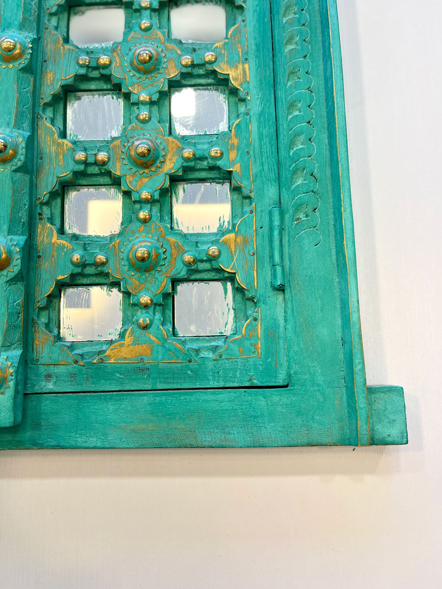 Macha Mint Carved Shekhawati Jharokha Wall Decor