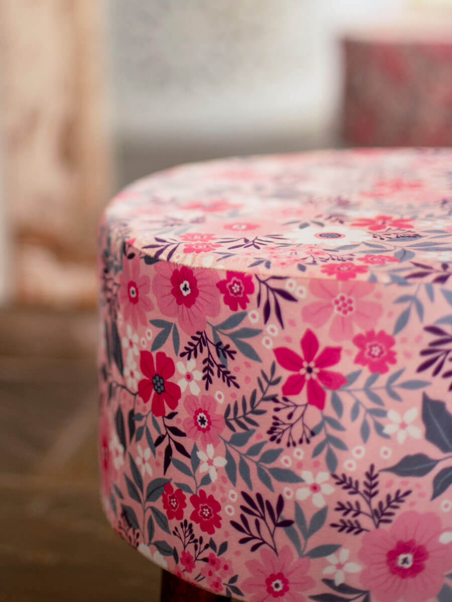Pink Blossom Solid Wood Ottoman