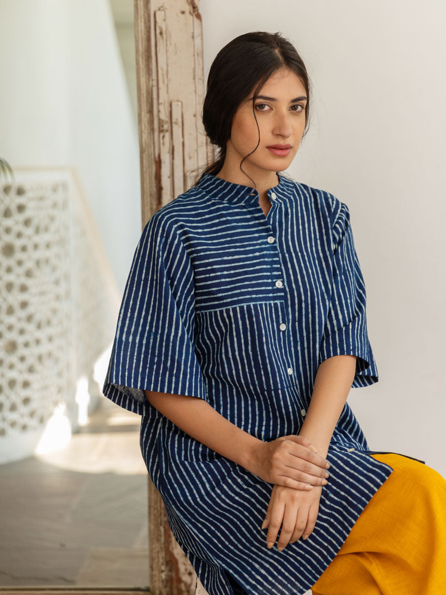 Set of 2 - Keya Indigo Cotton Tunic and Palazzo