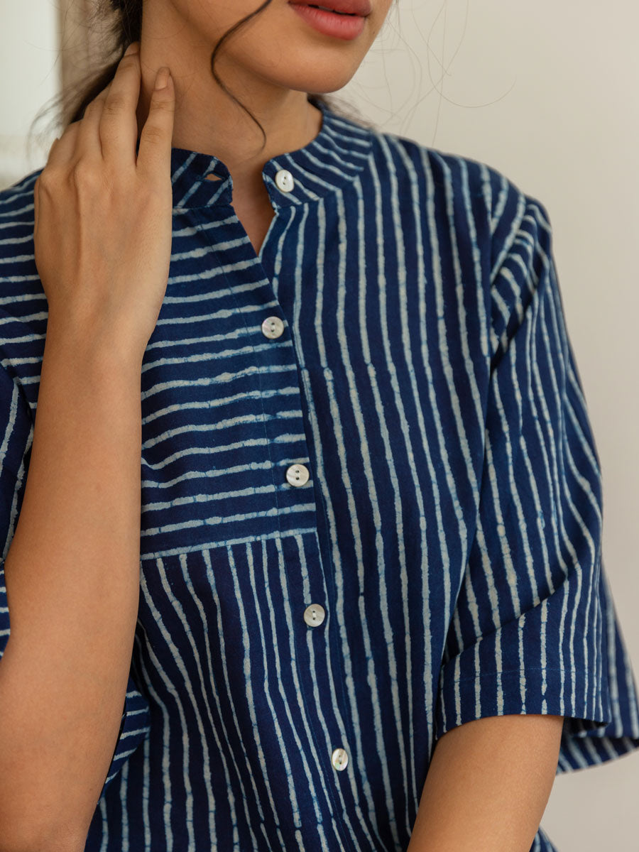 Set of 2 - Keya Indigo Cotton Tunic and Palazzo