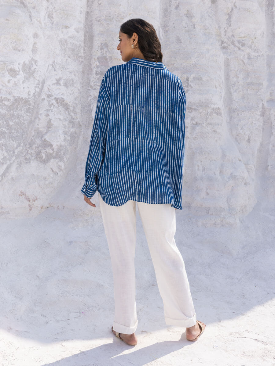 Classic Indigo Stripes Dabu Modal Shirt