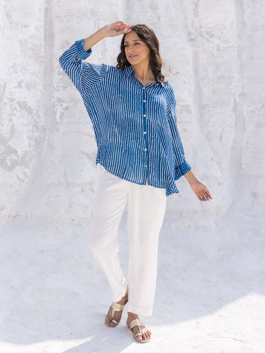 Classic Indigo Stripes Dabu Modal Shirt