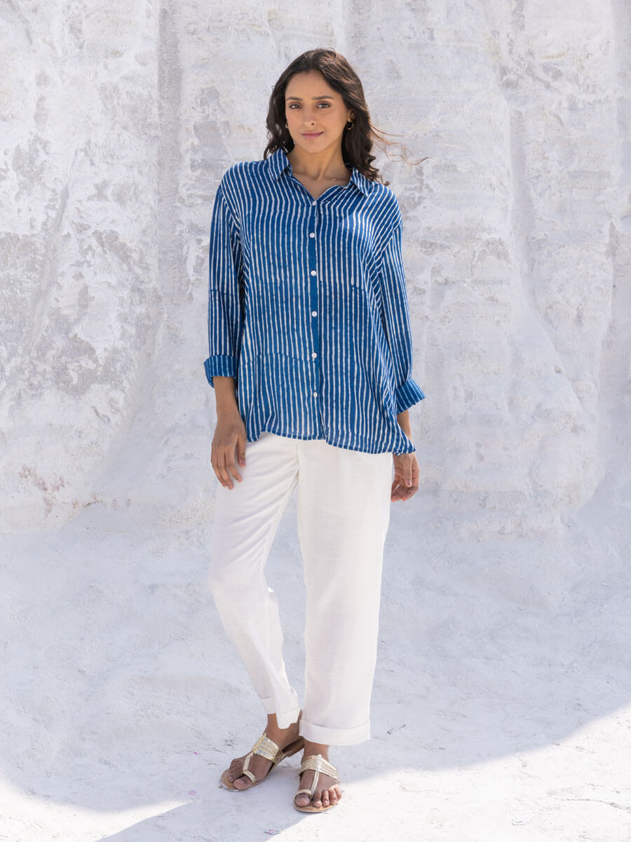 Classic Indigo Stripes Dabu Modal Shirt