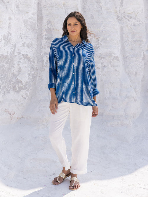 Classic Indigo Stripes Dabu Modal Shirt