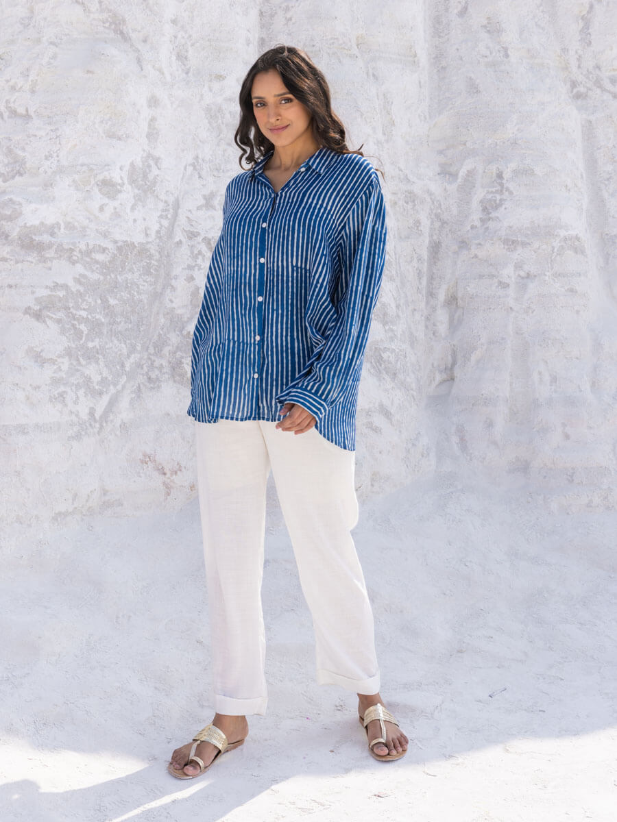 Classic Indigo Stripes Dabu Modal Shirt