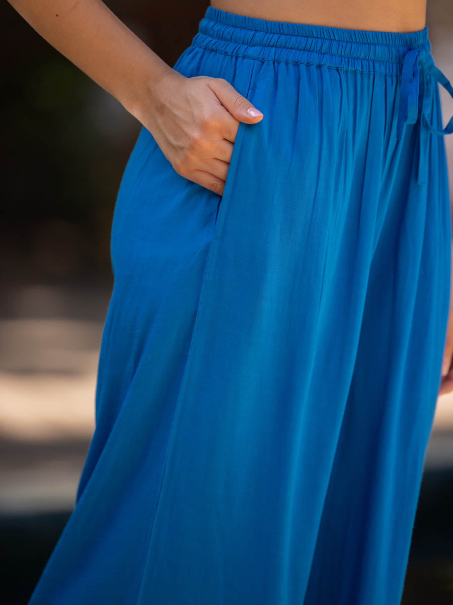 Jewel Solid Blue Palazzo Pants