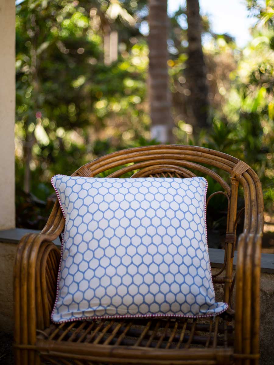 Lavender Bloom Block Printed Cotton Cushion Cover - 20 Inch