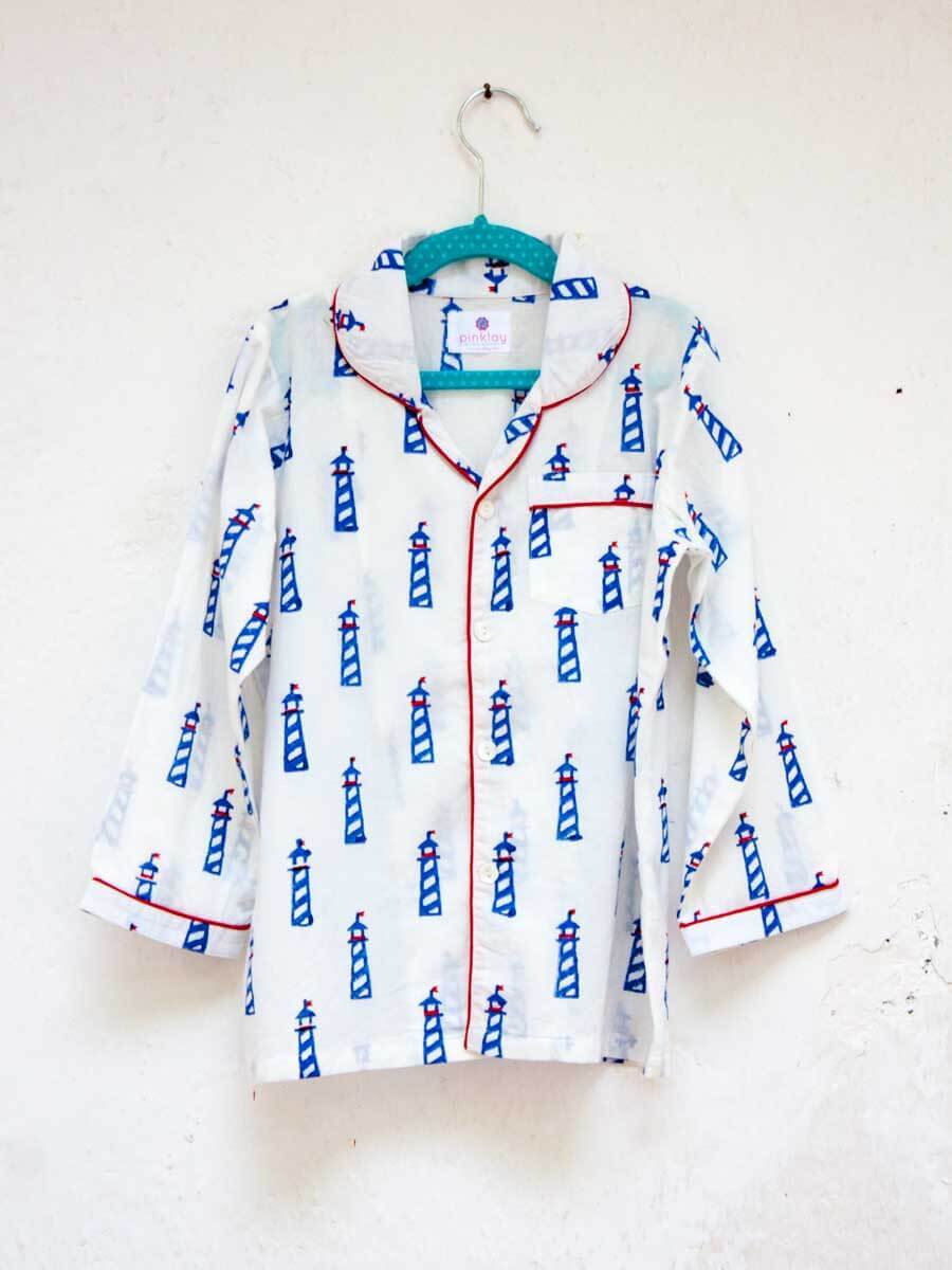 Lighthouse Magic Block Printed Cotton Top & Pyjama Set