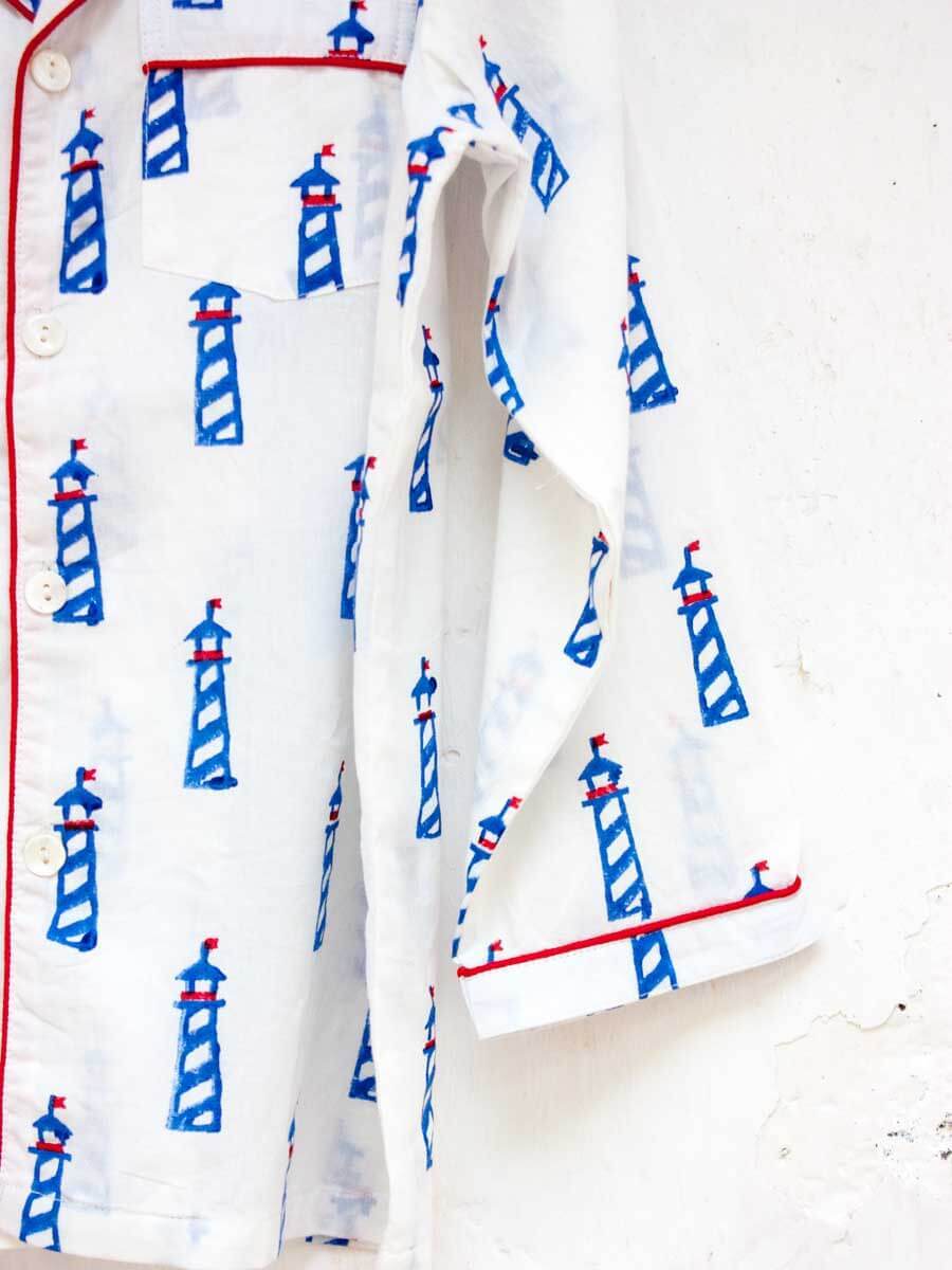 Lighthouse Magic Block Printed Cotton Top & Pyjama Set