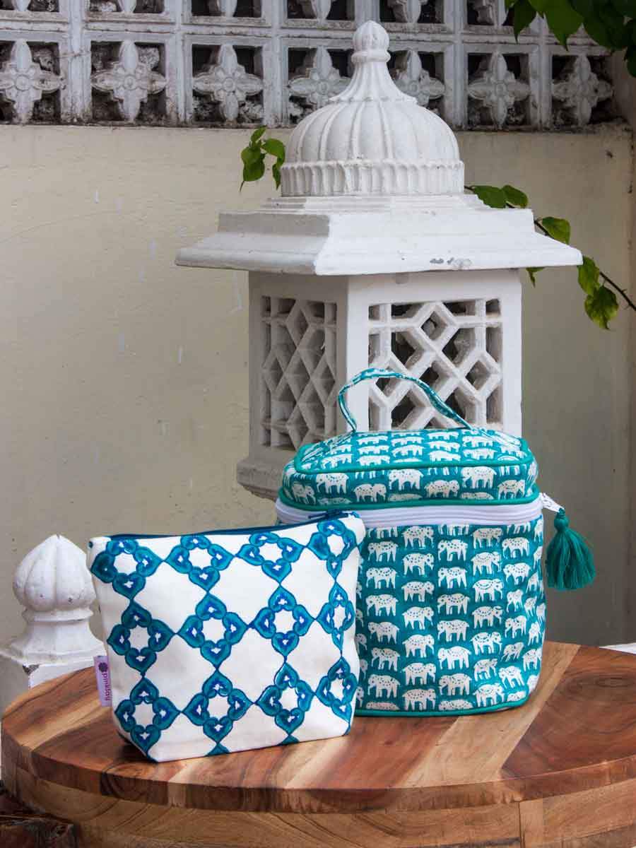 Haathi Block Printed Cotton Vanity Case