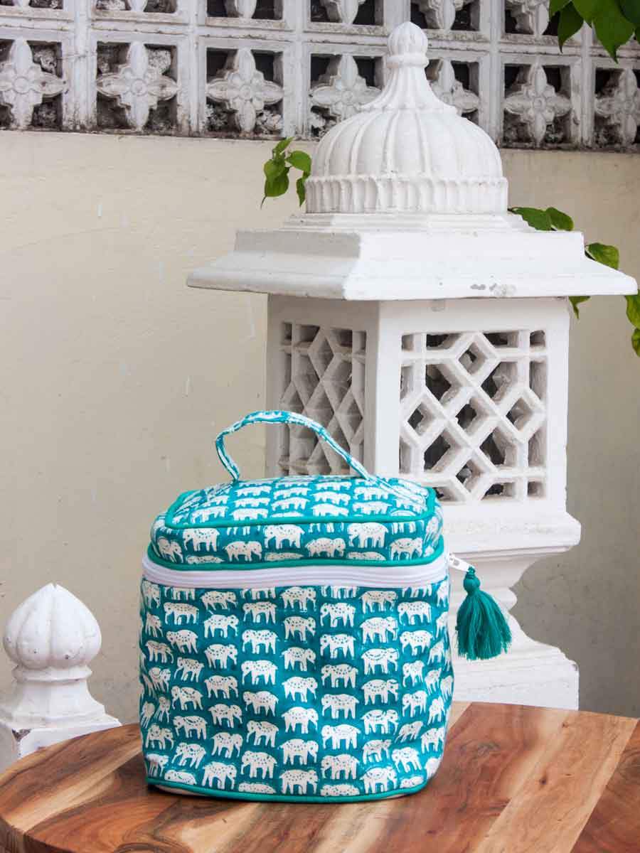 Haathi Block Printed Cotton Vanity Case