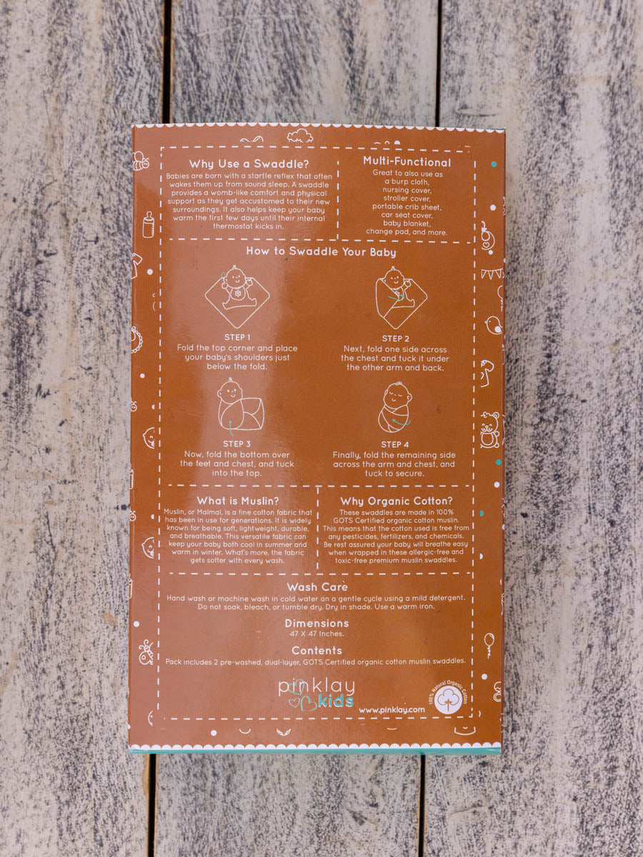 Set of 2 - Tiny Trekkers Organic Cotton Muslin Swaddles