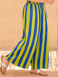 Blue Green Striped Palazzos Pants
