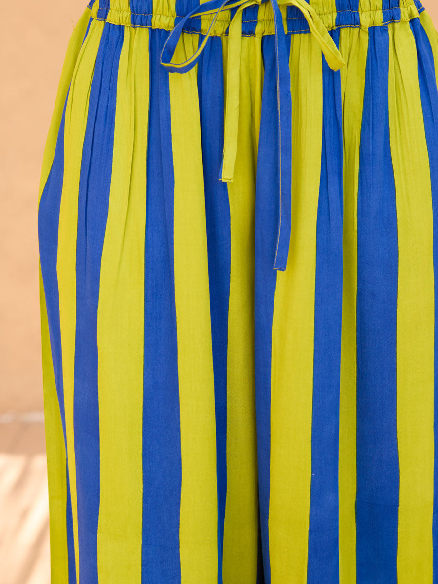 Blue Green Striped Palazzos Pants