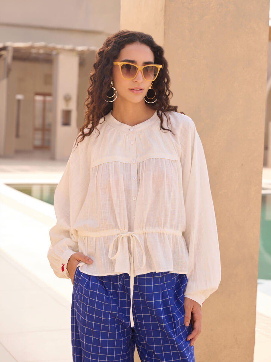 Livia Cotton Shirt & Lantern Pants Set