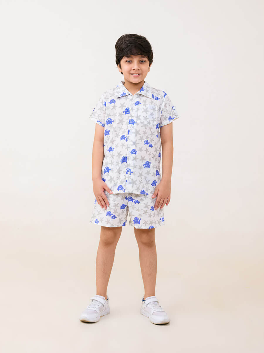Wild Perch White and Blue Organic Cotton Co-ord Set