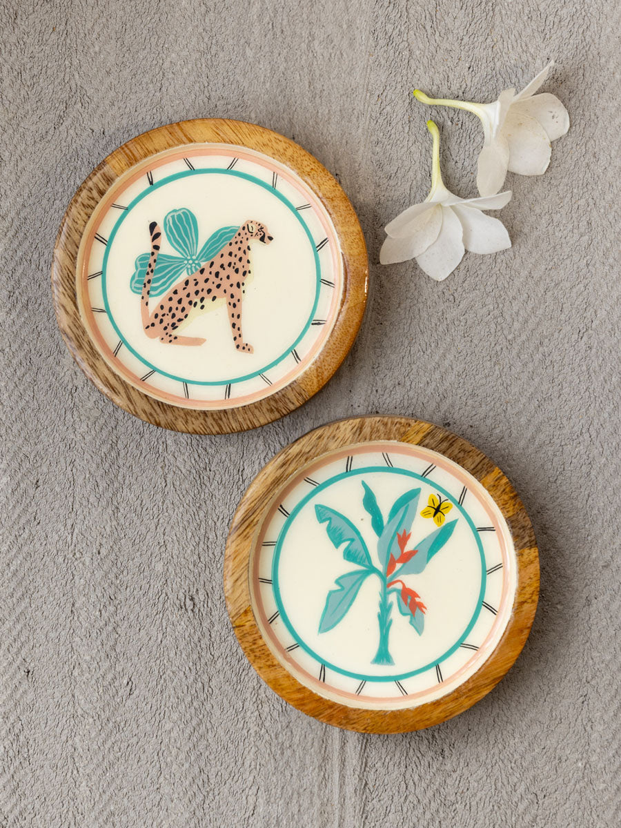 Set of 2 - Pink Nomad Wooden Coasters