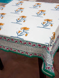 Mustard Floral Block Print Cotton Table Cover