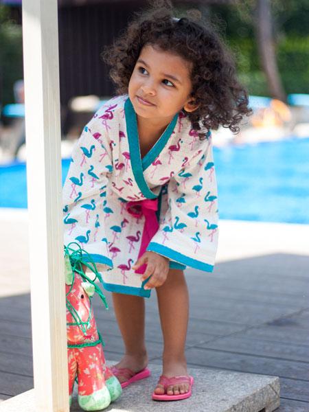 Flamingo Dance Block Printed Waffle Cotton Bath Robe