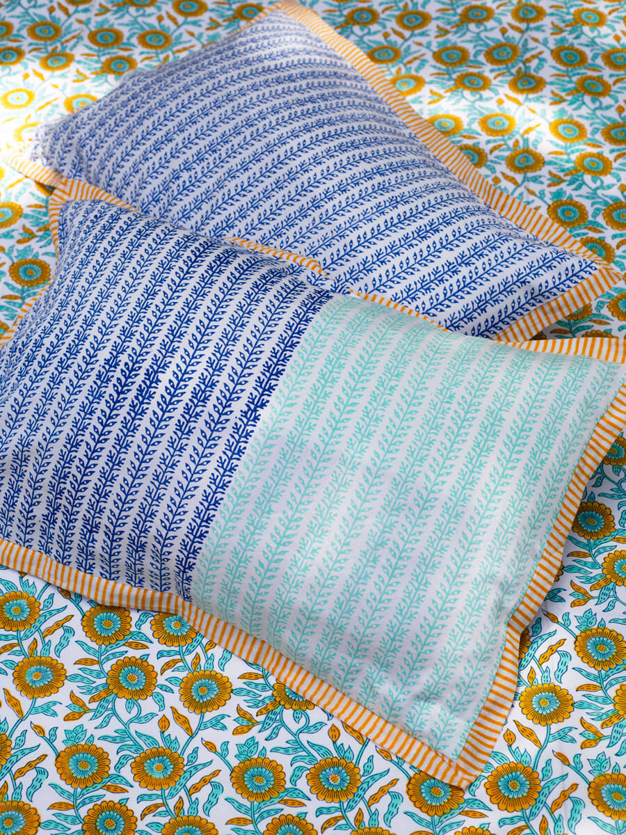 Sunflower Fields Block Printed Cotton Bedsheet