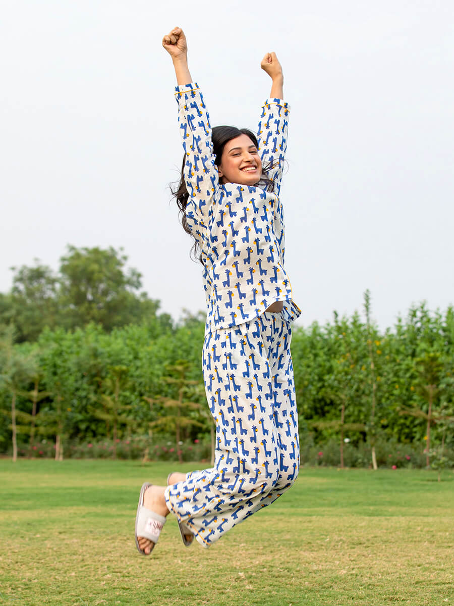 Blue Giraffe Soft Cotton Pyjama Set