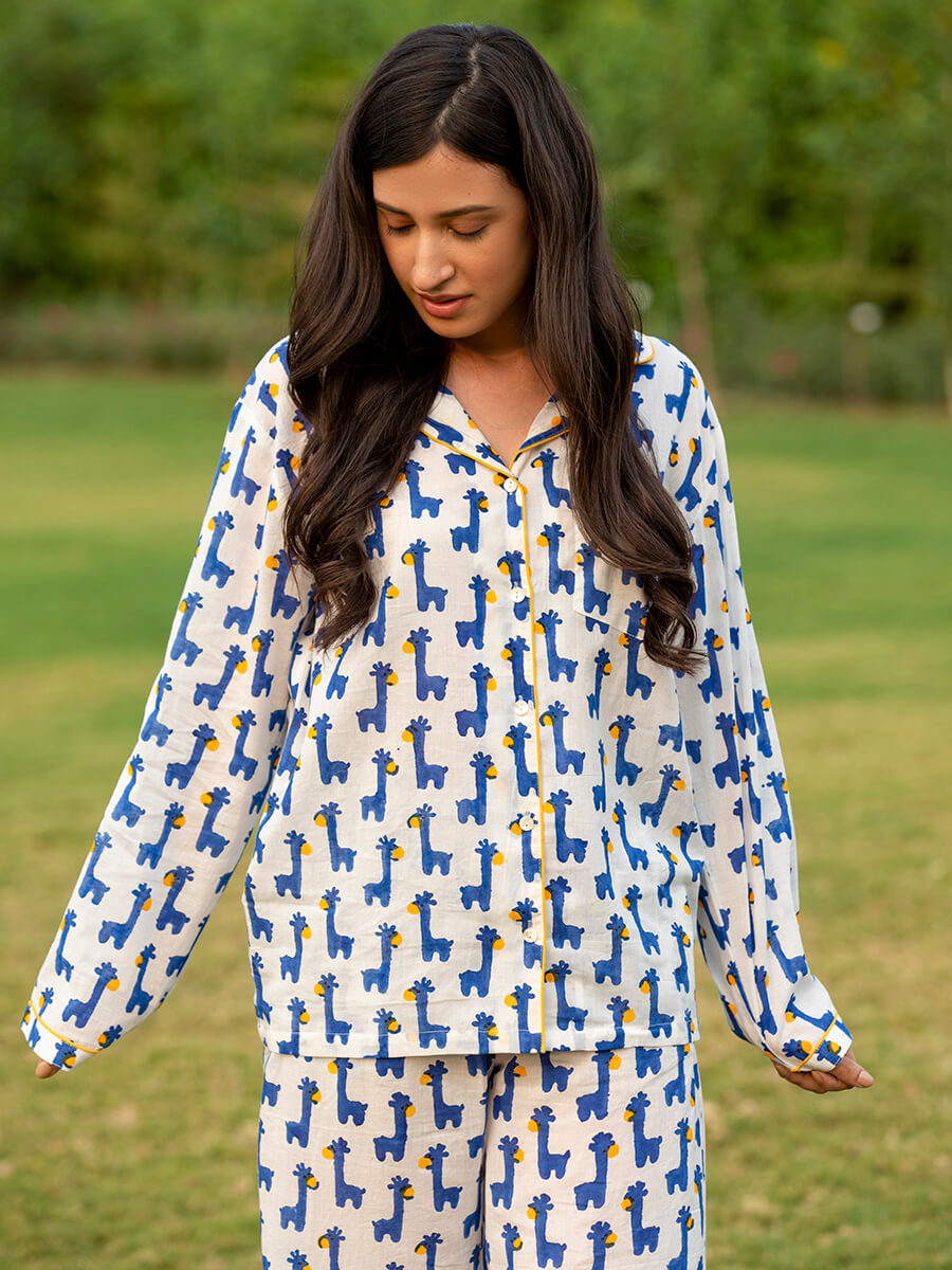 Blue Giraffe Soft Cotton Pyjama Set