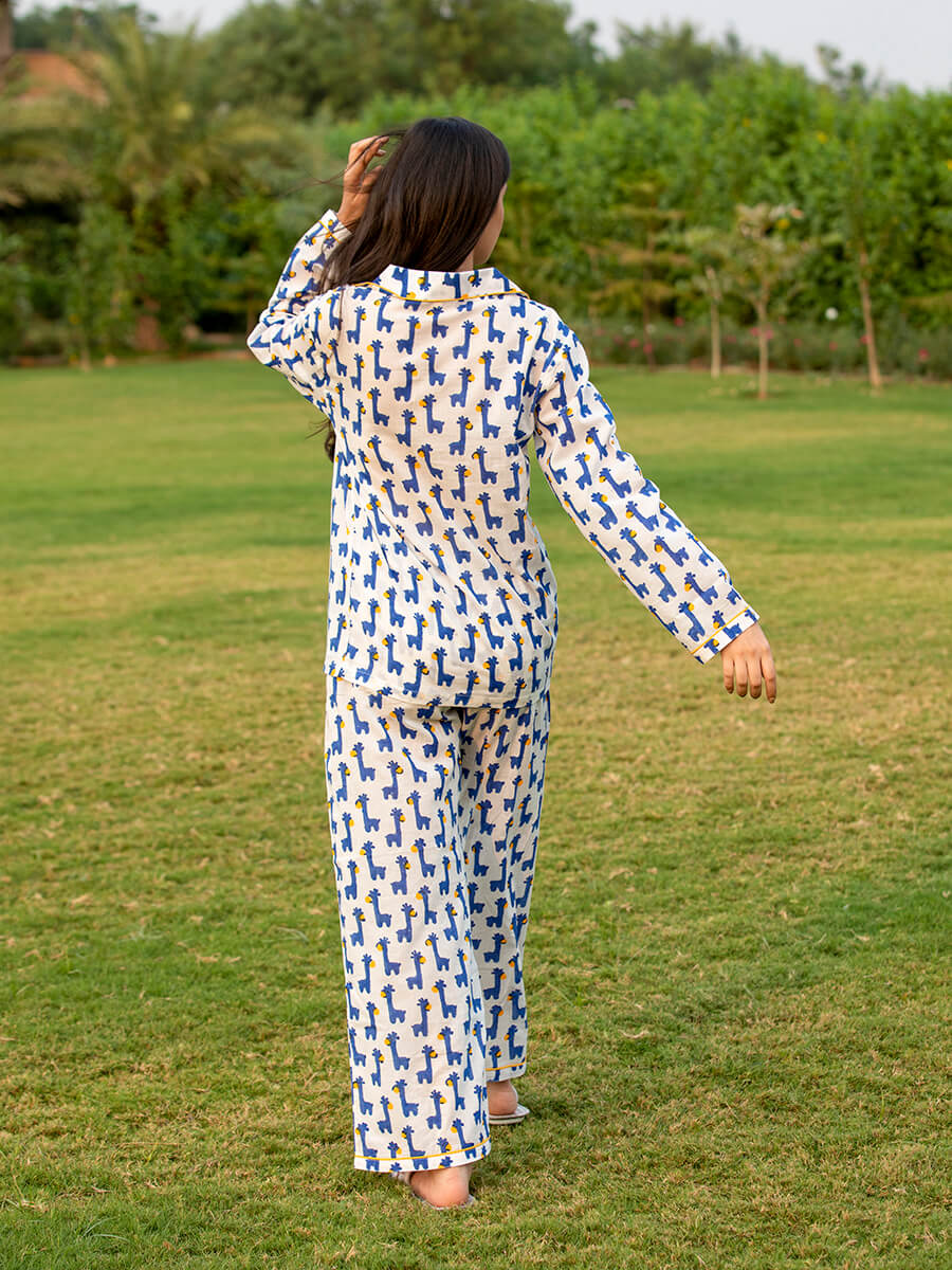 Blue Giraffe Soft Cotton Pyjama Set
