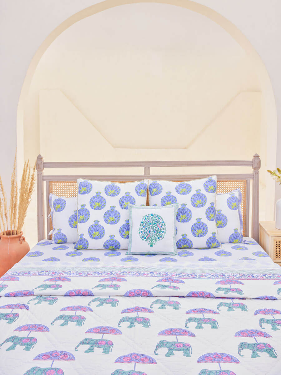 Set of 5 - Gajgamini Cotton Bedding Set