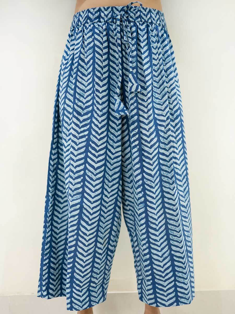 Indigo Waves Cotton Palazzo Pants