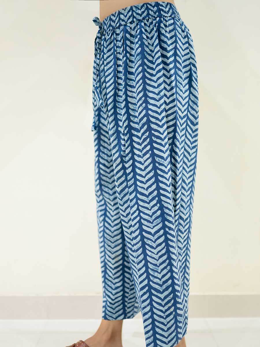 Indigo Waves Cotton Palazzo Pants