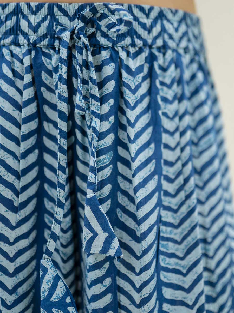 Indigo Waves Cotton Palazzo Pants